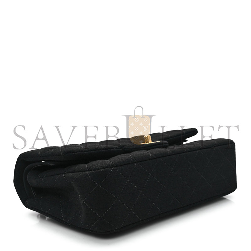 CHANEL JERSEY QUILTED MEDIUM DOUBLE FLAP BLACK  (25*17*7cm)